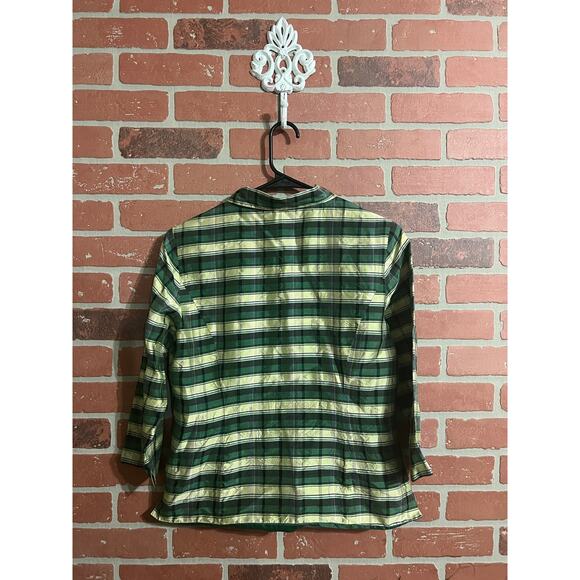 SILKLAND | Green Plaid Silk Zip Up Jacket - Picture 6 of 6